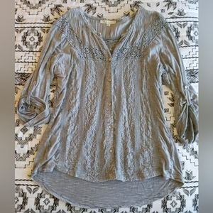 Solitaire Gray Embroidered Button down top XL